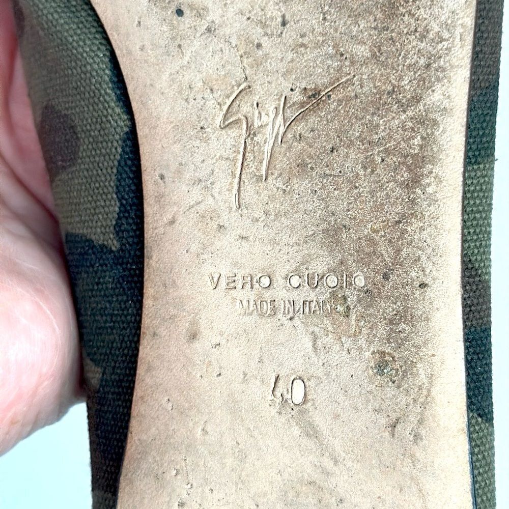 Giuseppe Zanotti Green Camouflage Canvas Crystal Skull Ballet Flats Size 40 US10 - Picture 14 of 15